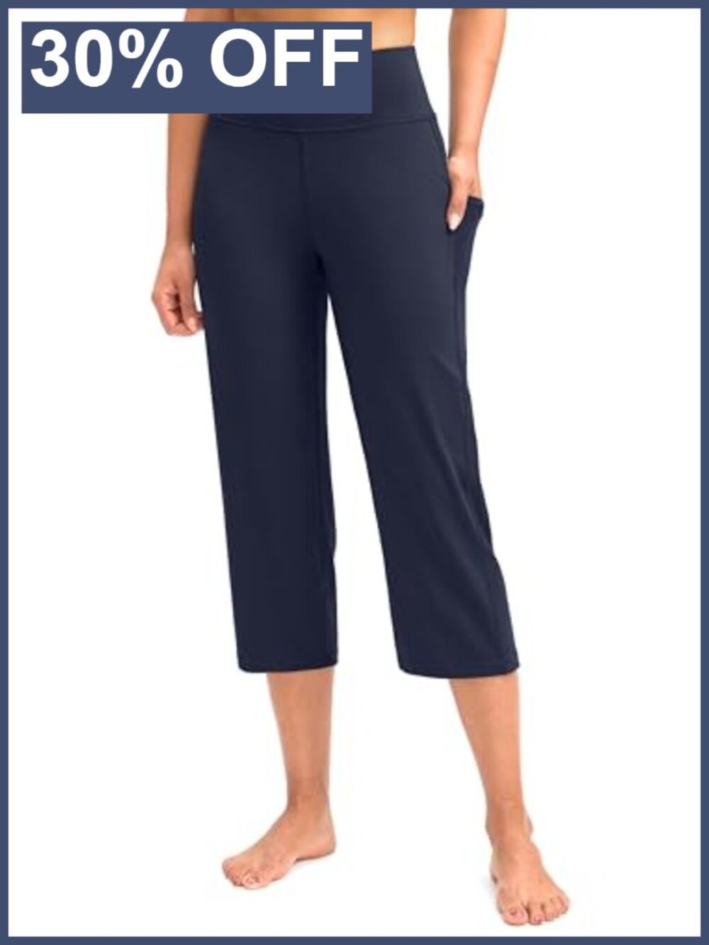 High Waist Capri Yoga Pants Straight Leg Tummy Control with Pockets